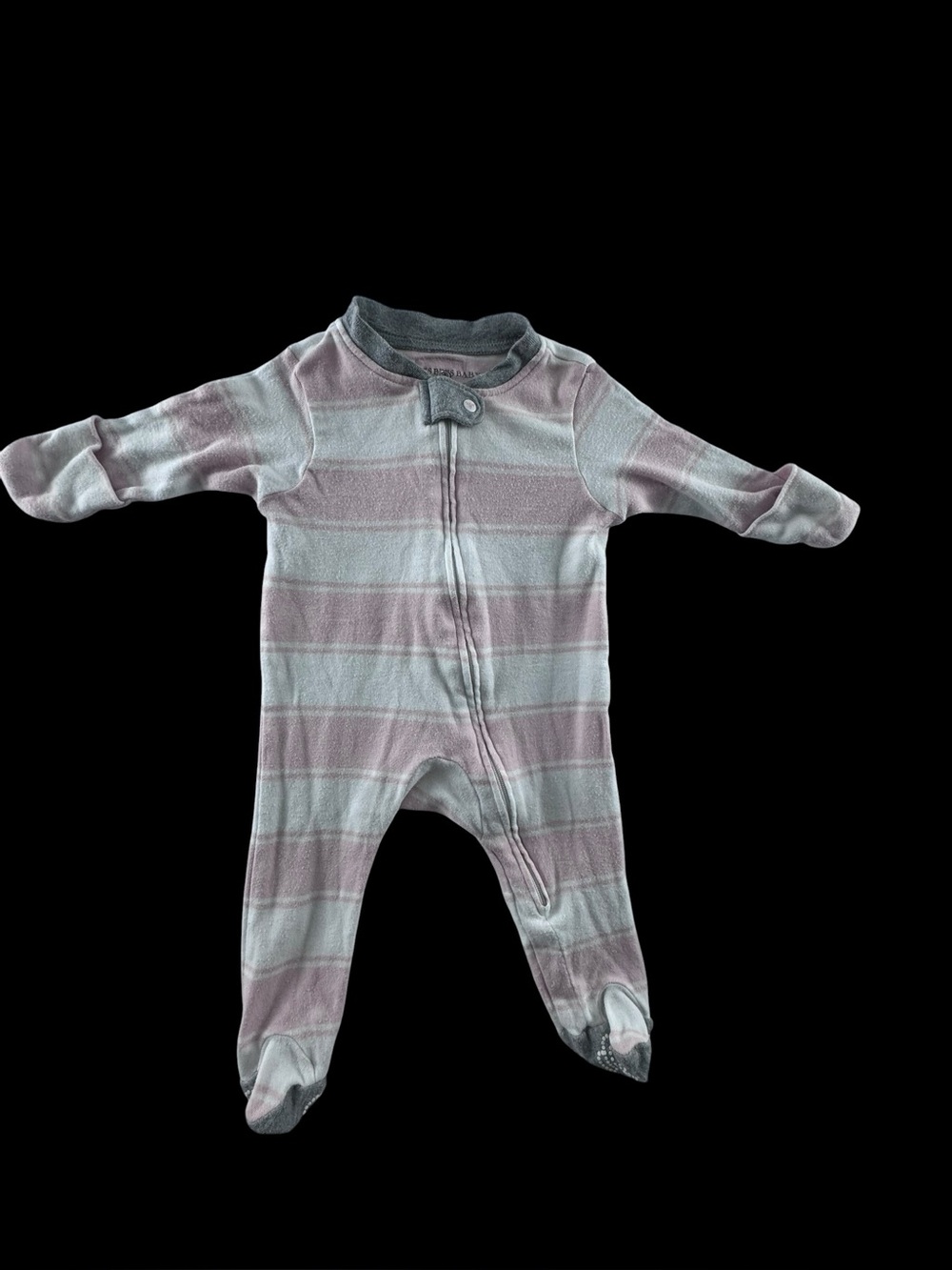 Burt's Bees Baby Pink and Gray Striped Footie One-Piece